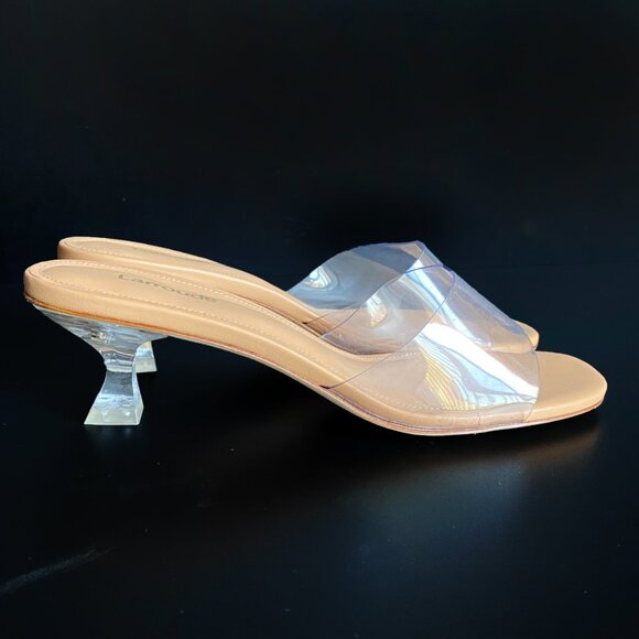 Larroude Vivi Clear Lucite Tan Leather Kitten Heel Mules Size 7.5 (Ret. $290) - Picture 3 of 9